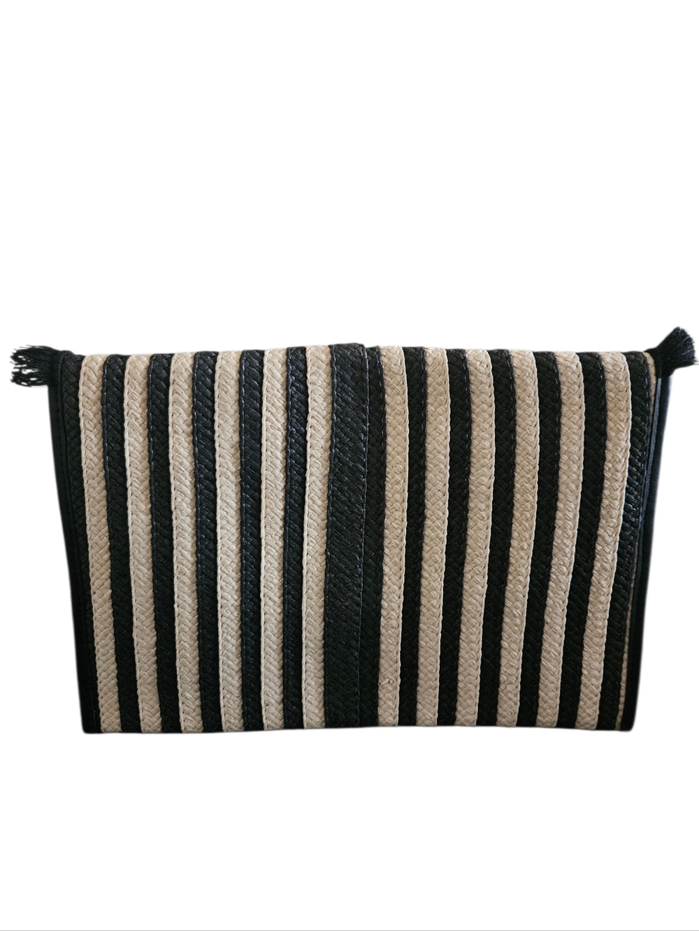 Stella & Dot Black/ Natural Raffia Fringe Envelope Clutch - Picture 3 of 6